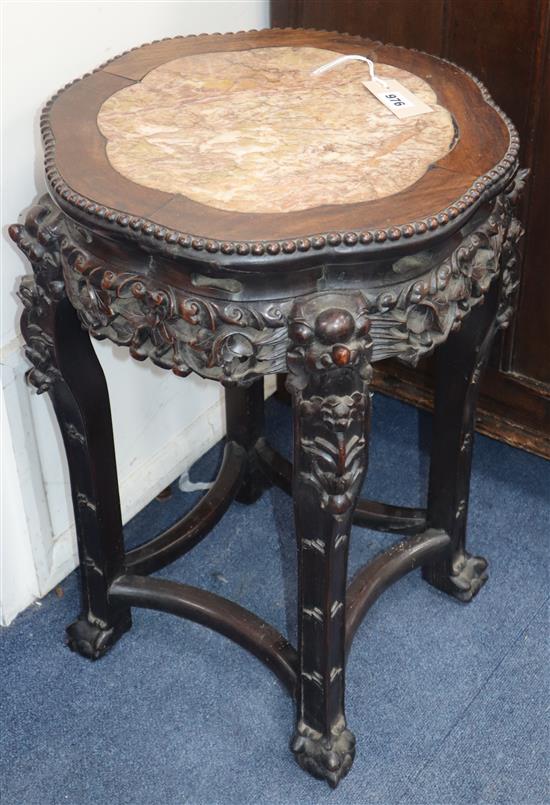 A pair of Chinese marble top jardiniere stands H.62cm